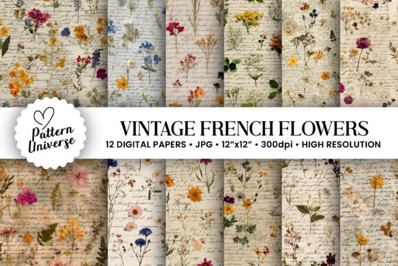 Download Vintage French Flowers Digital Papers - Premium Bundle