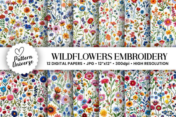 Download Colorful Wildflowers Embroidery Patterns - Premium Bundle