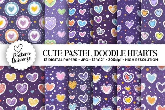 Download Cute Pastel Doodle Hearts Pattern - Premium Resources