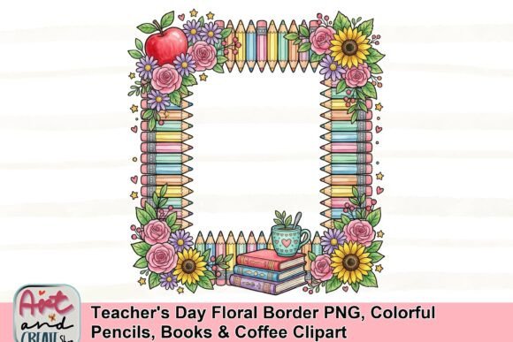 Download Teacher's Day Floral Border PNG, Colorful Pencils, Books &amp; Coffee Clipart - Teacher Collection